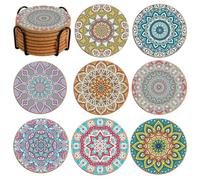 Christmas Coasters Set of 8,Cork Coasters for Drinks,Cute Drink Coaster with Holder,Colorful Coaster for Apartment Home Bar Christma Decor, for Friends(Mandala 6)