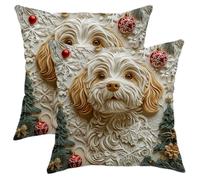 Christmas Cockapoo Dog Pillow Covers 16x16 Set of 2, Comfy Fun Xmas Luxury Printing Velvet Pillow Cases Kit with Zipper, Pet Pattern Decor Sofa Living Room