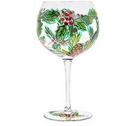 Christmas Cocktail Gin Glass Hand Painted, Pinecone Holly Xmas Design Cocktail Glass Gift