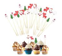Christmas Cocktail Picks, Holiday Cocktail Picks,Christmas Fruit Picks - 100 X Christmas Tree Snowflakes Santa Elk Snowman Bar Toothpick Supplies