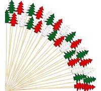 Christmas Cocktail Picks, Xmas Tree Fancy Toothpicks for Appetizer, 100Pcs 4.7inch Long Decorative Bamboo Toothpicks,Cocktail Skewers Charcuterie Sticks for Christmas Holiday Decoration Party