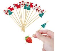 Christmas Cocktail Sticks,100PCS Snowman Santa Claus Elk Christmas Tree Bamboo Toothpicks,Food Fruit Skewers Sticks Cocktail Accessories for Drink Fruit Dessert Food Appetizerss (Red Green White A)