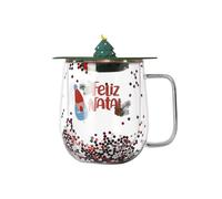 Christmas Coffee Mug Glass Mugs, Double Wall Insulated Glasses Mugs, with Cute 3D Christmas Tree Lid, Milk Mug, Winter Coffee Mug, Novelty Mugs Gift for Xmas Thanksgiving Day (Green)