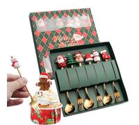 Christmas Coffee Spoon Fork 6-Piece Set | Stainless Steel Table Spoons & Dessert Forks | Christmas Stirring Spoon for Home Holiday Ice Cream Dinner Fruit Tea Cake | Dishwasher Safe