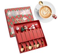 Christmas Coffee Spoon Fork 6-Piece Set, Tainless Steel Table Spoons And Dessert Forks With Snowman Santa Designs, Dishwasher Safe, Christmas Stirring Spoon For Ice Cream Dinner Fruit Tea Cake Holiday