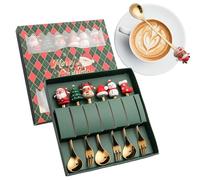 Christmas Coffee Spoon Fork 6-Piece Set, Tainless Steel Table Spoons And Dessert Forks With Snowman Santa Designs, Dishwasher Safe, Christmas Stirring Spoon For Ice Cream Dinner Fruit Tea Cake Holiday