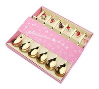 Christmas Coffee Teaspoons, 6pcs Stainless Steel Coffee Gifts Cute Tea Spoons Set Ice Cream/Dessert/Stirring/Sugar Spoon（Gold）