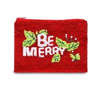 Christmas Coin Purse for Women Beaded Holly Jolly Pouch Bag Be Merry Joy Purse Handmade Small Change Purse Wallet with Zipper Christmas Outfits Accessories Gifts, Multicolor, Style C
