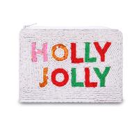 Christmas Coin Purse for Women Beaded Holly Jolly Pouch Bag Be Merry Joy Purse Handmade Small Change Purse Wallet with Zipper Christmas Outfits Accessories Gifts, Multicolor, Style D