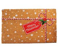 Christmas Coir Door Mat Non Slip 60 x 40cm - Present With Gift Tag Design