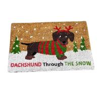 Christmas Coir Doormat 60x40cm Brown Dachshund Through The Snow Xmas Jumper Floor Mat