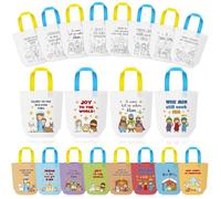 Christmas Coloring Goodie Bags for Kids - 24Pcs Nativity Bulk Color Your Own Gift Bags with Handle Religious Theme Reusable Non Woven Coloring Tote Packet for DIY Painting Crafts Holiday Party Favors