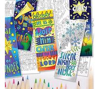 Christmas Colouring Bookmarks, Pack of 10, with Bible Verse on Reverse. Pack of Christian Christmas Bookmarks to Colour, by Just Cards Direct. (5x2)
