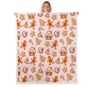 Christmas Comforter Cover Gingerbread Man New Year Fleece Throw Blanket Christmas Tree Sherpa Blanket for Bed Sofa Couch Kids Microfiber Pink Xmas Theme Fuzzy Blanket Room Decor Single 50x60Inch