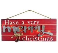 Christmas Concepts® 180mm (7") Warm White LED Light Up Wooden Hanging Merry Christmas Plaque - Traditional Christmas Decorations