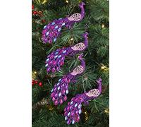 Christmas Concepts® 20cm (8") Peacock Decoration With Jewelled Tail - Luxury Christmas Tree Decorations (Purple Beaded, Pack of 4)