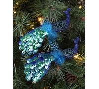 Christmas Concepts® 20cm Peacock Decoration With Jewelled Tail - Luxury Christmas Tree Decorations (Midnight Blue Sequins, Pack of 2)