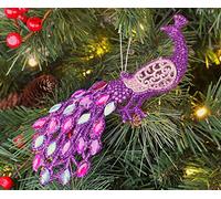 Christmas Concepts® 20cm Peacock Decoration With Jewelled Tail - Luxury Christmas Tree Decorations (Purple Beaded, Pack of 2)