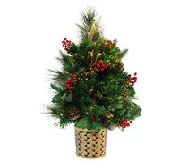 Christmas Concepts® 2ft (60cm) Green Fibre Optic Pine Wall Mounted Christmas Tree With Cones And Red Berries