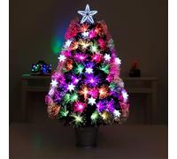 Christmas Concepts® 3ft (36") Black Christmas Tree With Multi Coloured Fibre Optics & Bright White LED Snowflakes - Artificial Christmas Trees