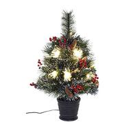Christmas Concepts® 60cm (2ft) Pre Lit Frosted Fibre Optic Christmas Tree With Warm White LED Rose Lights & Natural Cones & Red Berries