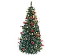 Christmas Concepts® 6ft (1.8M) Frosted Green LED Fibre Optic Christmas Tree - Warm White LED Lights, Berry + Pinecone Decoration - Energy Class A+++