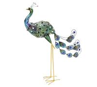 Christmas Concepts® 76cm Colourful Standing Metal Peacock With Jewel Feathers - Indoor/Outdoor Garden Decoration