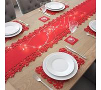 Christmas Concepts® 9pce Red Felt Christmas Table Linen Set - Including 2m Snowflake Table Runner, Snowflake Placemats & Coasters