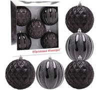 Christmas Concepts® Elegance Collection - Pack of 5-100mm (4") Black Luxury Decorated Large Baubles - Christmas Tree Hanging Decorations