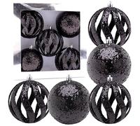 Christmas Concepts® Elegance Collection - Pack of 5-100mm (4") Black Luxury Glitter Baubles - Christmas Tree Hanging Decorations