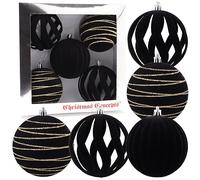 Christmas Concepts® Elegance Collection - Pack of 5-100mm (4") Black Luxury Velvet & Glitter Decorated Large Baubles - Christmas Tree Hanging Decorations