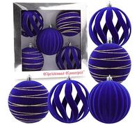 Christmas Concepts® Elegance Collection - Pack of 5-100mm (4") Blue Luxury Velvet & Glitter Decorated Large Baubles - Christmas Tree Hanging Decorations