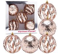 Christmas Concepts® Elegance Collection - Pack of 5-100mm (4") Champagne Luxury Glitter Baubles - Christmas Tree Hanging Decorations