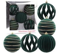 Christmas Concepts® Elegance Collection - Pack of 5-100mm (4") Forrest Green Luxury Velvet & Glitter Decorated Large Baubles - Christmas Tree Hanging Decorations