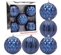 Christmas Concepts® Elegance Collection - Pack of 5-100mm (4") Midnight Blue Luxury Decorated Large Baubles - Christmas Tree Hanging Decorations