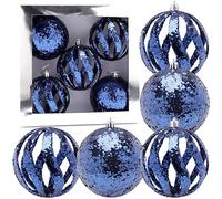 Christmas Concepts® Elegance Collection - Pack of 5-100mm (4") Midnight Blue Luxury Glitter Baubles - Christmas Tree Hanging Decorations