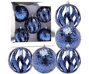 Christmas Concepts® Elegance Collection - Pack of 5-100mm (4") Midnight Blue Luxury Glitter Baubles - Christmas Tree Hanging Decorations