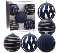 Christmas Concepts® Elegance Collection - Pack of 5-100mm (4") Midnight Blue Luxury Velvet & Glitter Decorated Large Baubles - Christmas Tree Hanging Decorations