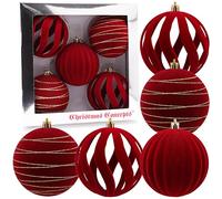 Christmas Concepts® Elegance Collection - Pack of 5-100mm (4") Red Luxury Velvet & Glitter Decorated Large Baubles - Christmas Tree Hanging Decorations