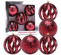 Christmas Concepts® Elegance Collection - Pack of 5-100mm (4") Rioja Red Luxury Glitter Baubles - Christmas Tree Hanging Decorations