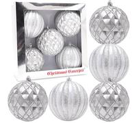 Christmas Concepts® Elegance Collection - Pack of 5-100mm (4") Silver Luxury Decorated Large Baubles - Christmas Tree Hanging Decorations