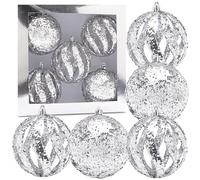 Christmas Concepts® Elegance Collection - Pack of 5-100mm (4") Silver Luxury Glitter Baubles - Christmas Tree Hanging Decorations