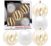 Christmas Concepts® Elegance Collection - Pack of 5-100mm (4") White Luxury Glitter Baubles - Christmas Tree Hanging Decorations