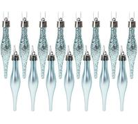 Christmas Concepts® Pack Of 15-8.5cm, 85mm (3.4") Droplet Baubles - Matte & Glitter Design - Christmas Baubles (Ice Blue)