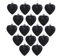 Christmas Concepts® Pack of 16 - Glitter Heart Shaped Baubles - Christmas Tree Decorations (Black)