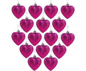 Christmas Concepts® Pack of 16 - Glitter Heart Shaped Baubles - Christmas Tree Decorations (Hot Pink)