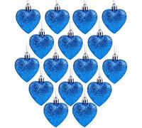 Christmas Concepts® Pack of 16 - Glitter Heart Shaped Baubles - Christmas Tree Decorations (Royal Blue)