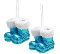 Christmas Concepts® Pack of 2-100mm (4") Glitter Hanging Santa Boots With White Fur Trim - Christmas Tree Trims/Baubles (Turquoise)