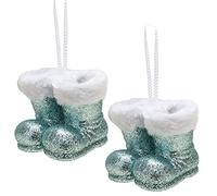 Christmas Concepts® Pack of 2-100mm (4") Glitter Hanging Santa Boots With White Fur Trim - Christmas Tree Trims/Baubles (Mint Green)