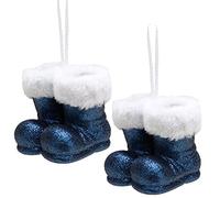 Christmas Concepts® Pack of 2-10cm Glitter Hanging Santa Boots With White Fur Trim - Christmas Tree Trims/Baubles (Midnight Blue)